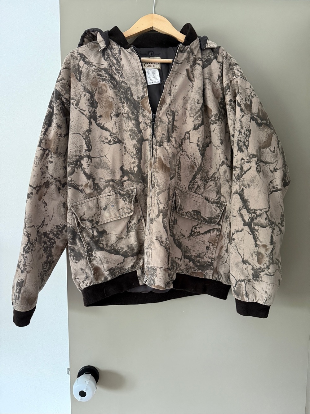 Canvas Work Jacket with Marbled Camo Print